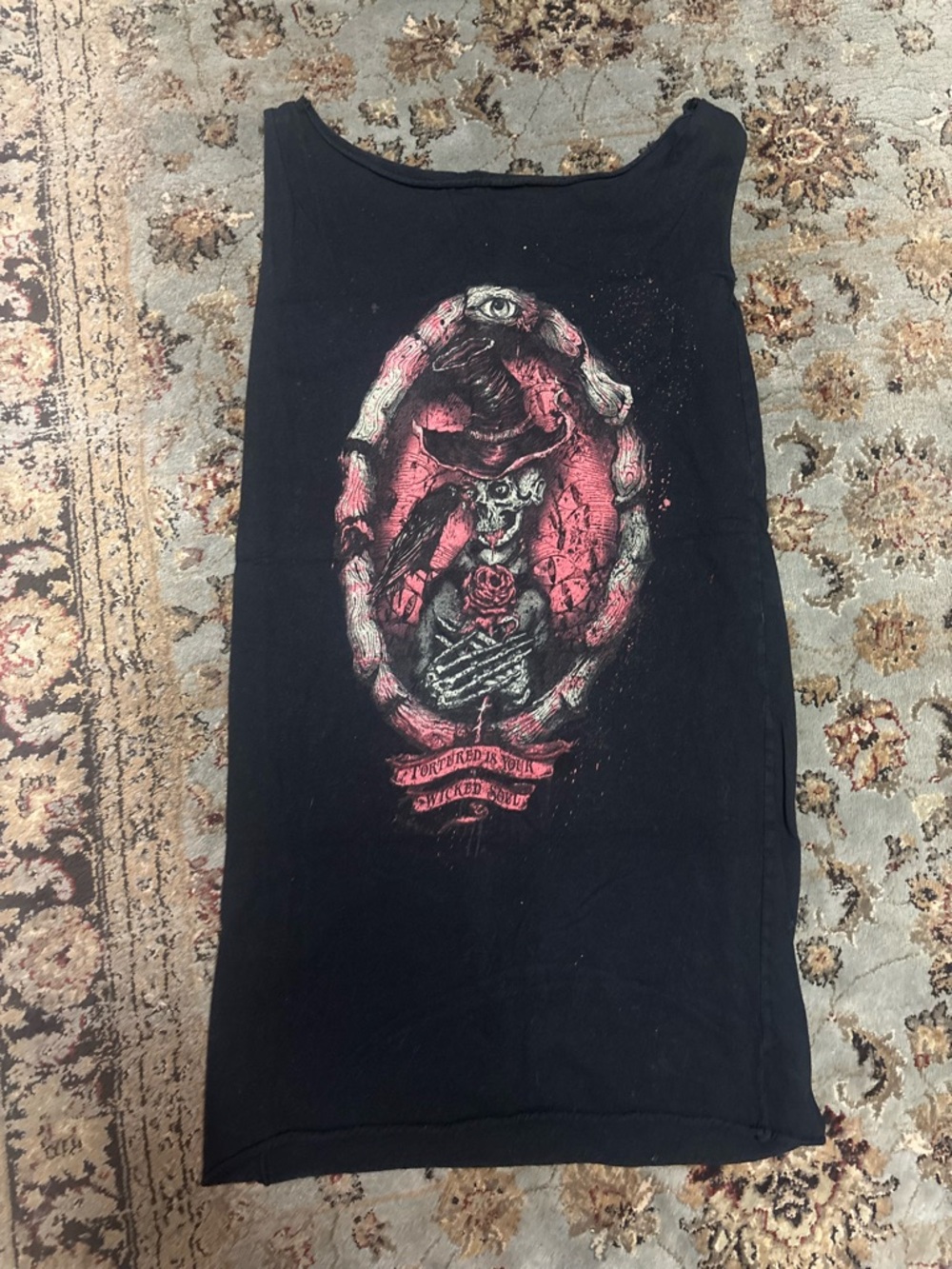 Black Graphic Punk Tank Dress Gothic Emo Skull Design